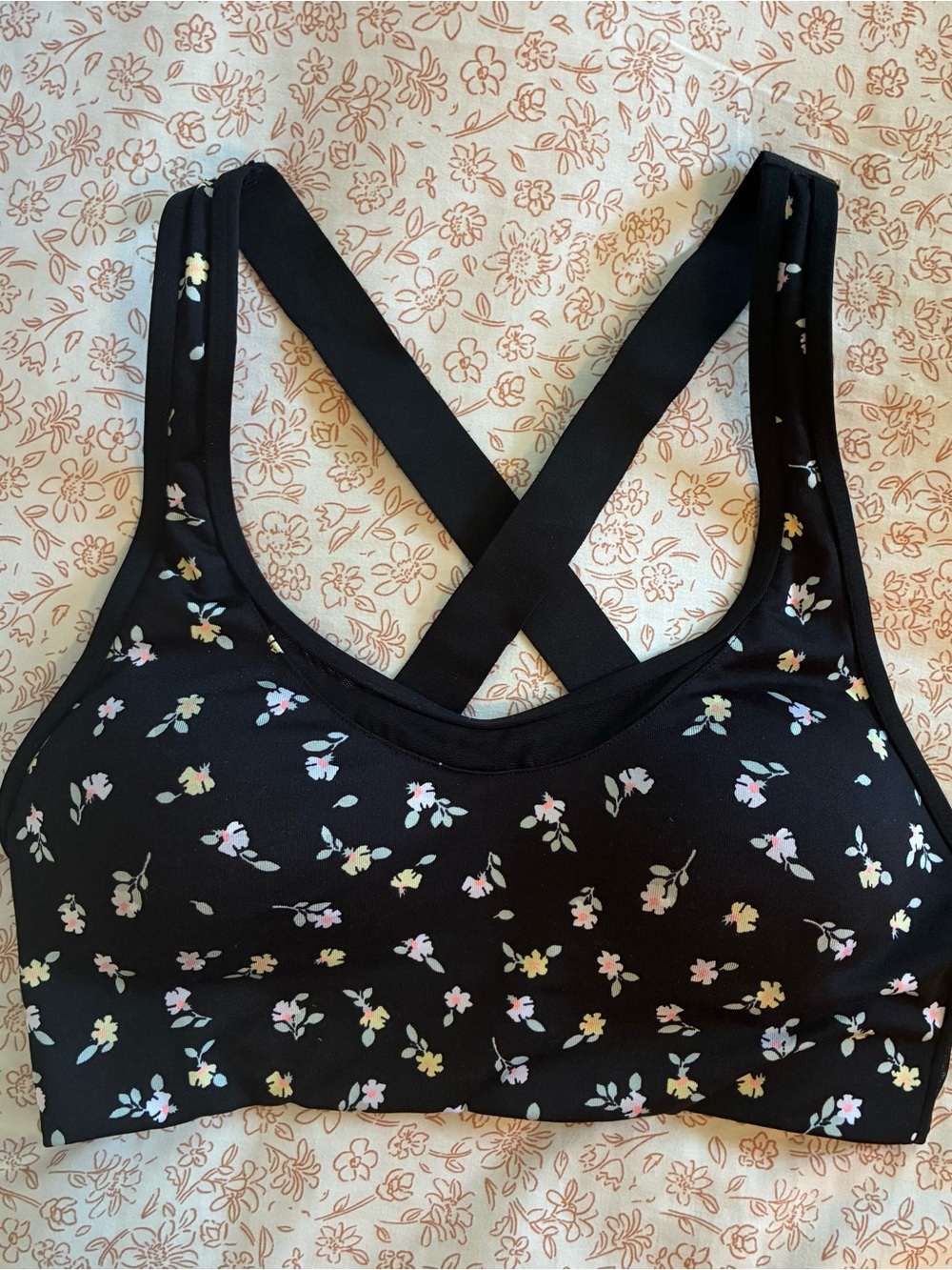PINK Victoria's Secret Black Floral Crossback Sports Bralette